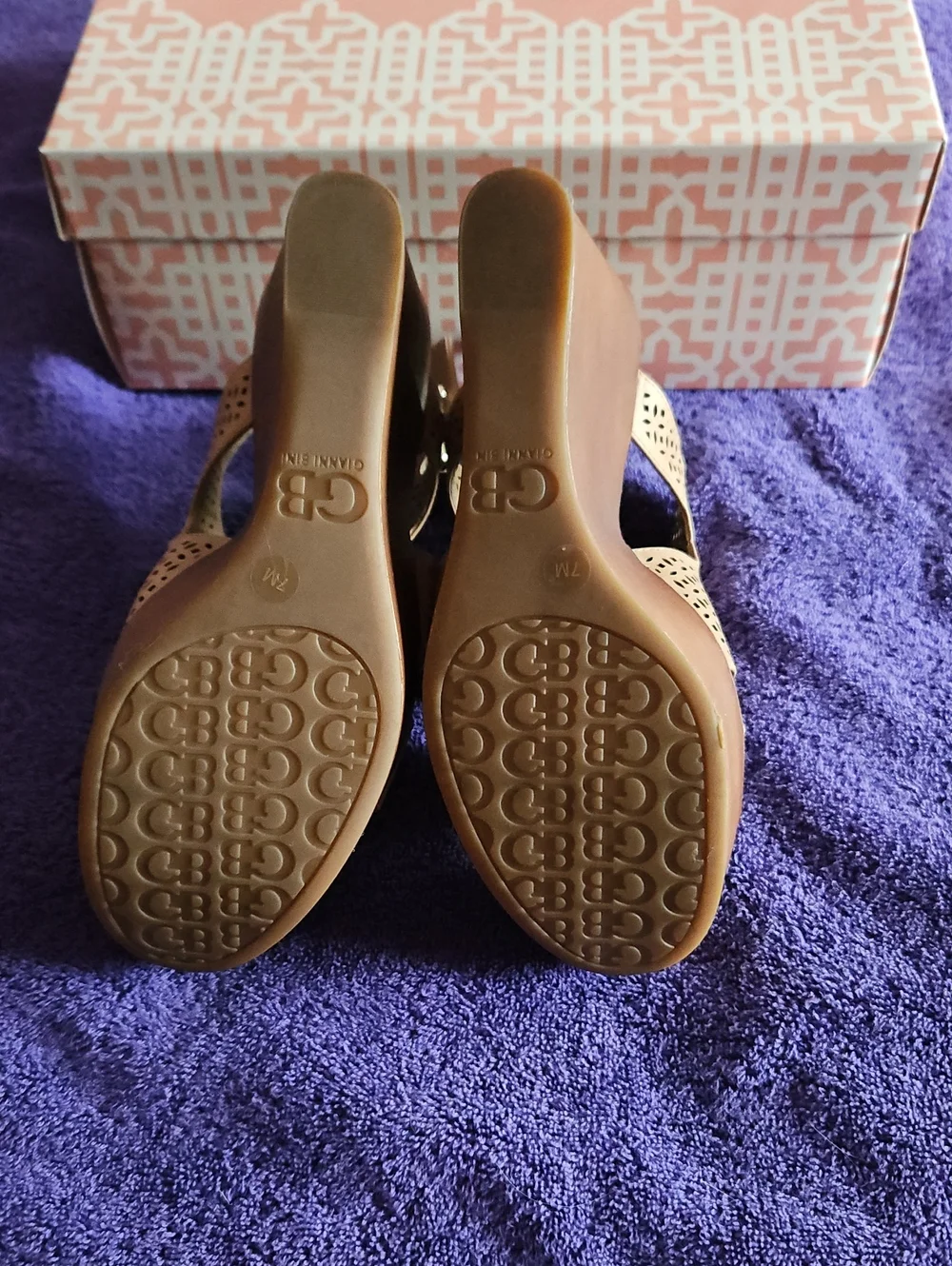 NWT Gianni Bini Soo-Good Sierra Tan Wood Look Platform Wedge, Size 7 M
